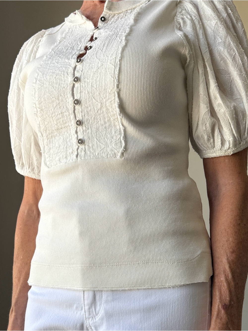 Women's Cream Puff-Sleeve Knit Top from Anthropologie